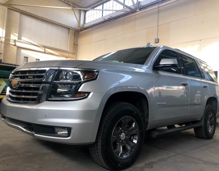 side view of bulletproof Chevy Tahoe